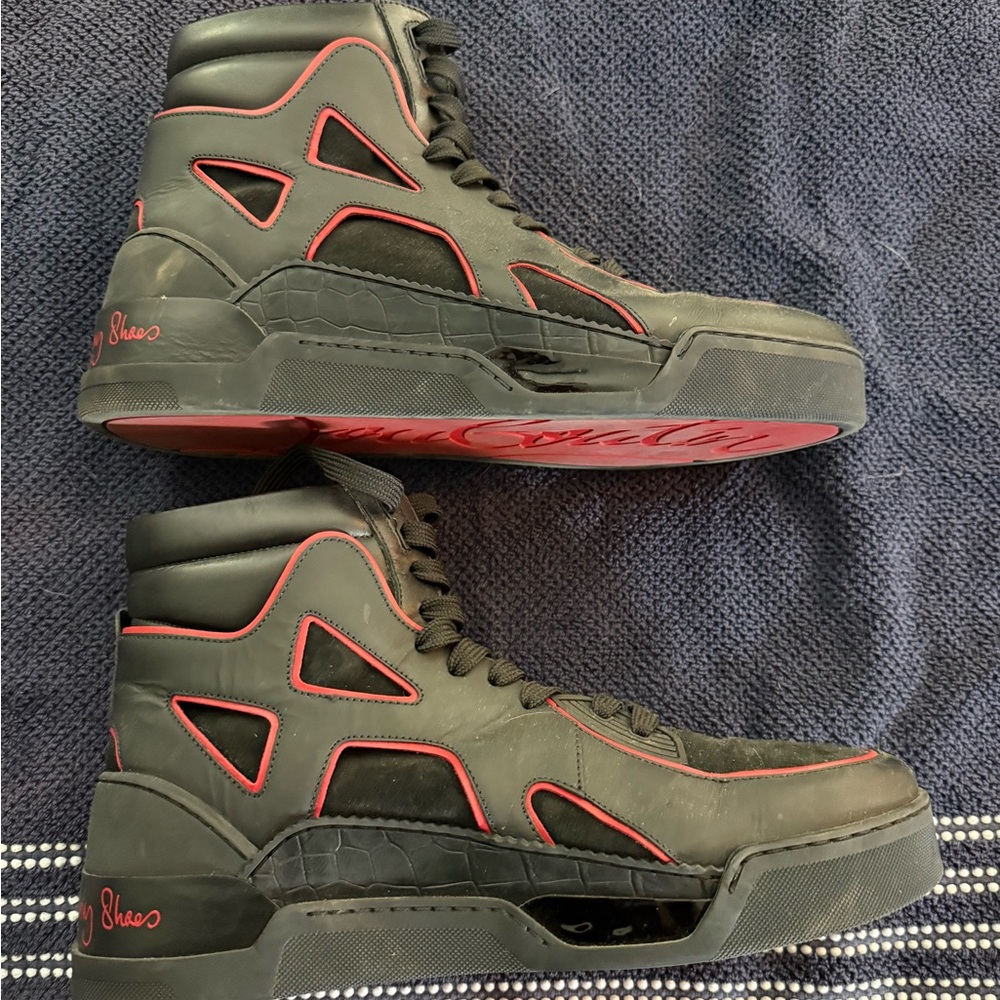 Christian Louboutin Black and Red Sneakers with Chunky Sole - Picture 3 of 7